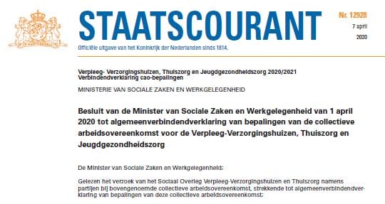CAO VVT 2020-2021 algemeen verbindend verklaard